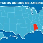 Mapa de Estados Unidos con Alabama resaltado como el estado 22