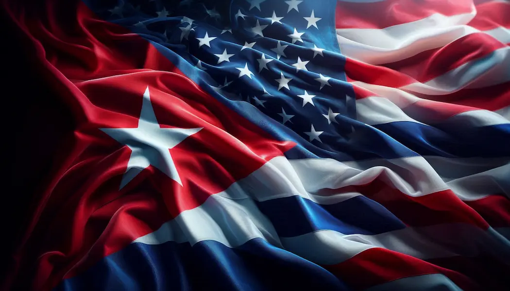 Bandera de Cuba y Estados Unidos unidas, símbolo de los cubanos en USA y su identidad compartida.