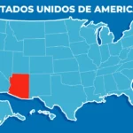 Mapa de Estados Unidos con el estado de Arizona resaltado en rojo.