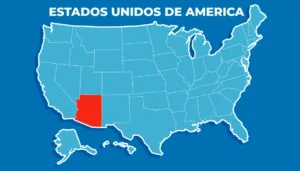 Mapa de Estados Unidos con el estado de Arizona resaltado en rojo.