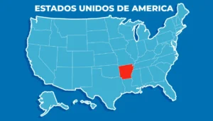 Mapa de Estados Unidos con Arkansas resaltado como el estado 25