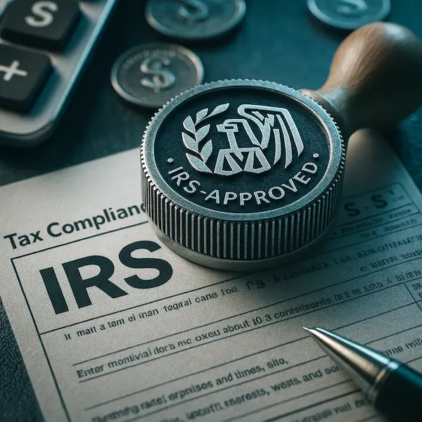 Documento oficial del IRS con sello de aprobación, relacionado con impuestos en la compra de vivienda.