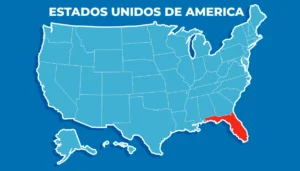 Mapa de Estados Unidos con Florida resaltado como el estado 27