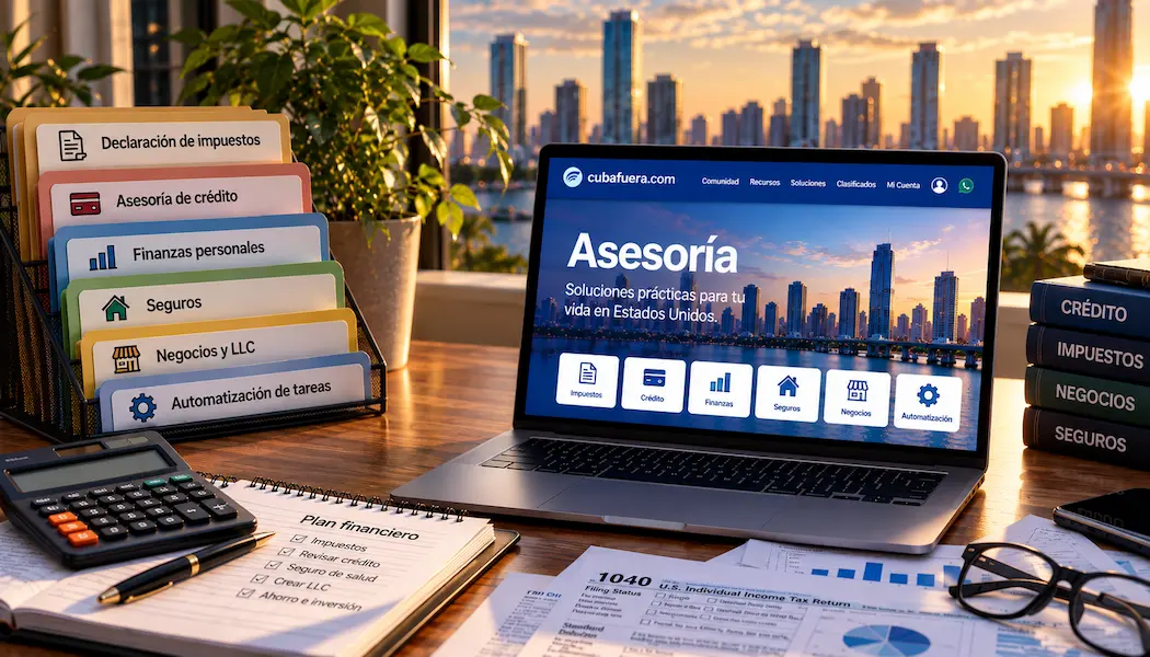 Asesoría de cubafuera.com sobre impuestos, crédito, finanzas, seguros, negocios y automatización en Estados Unidos.
