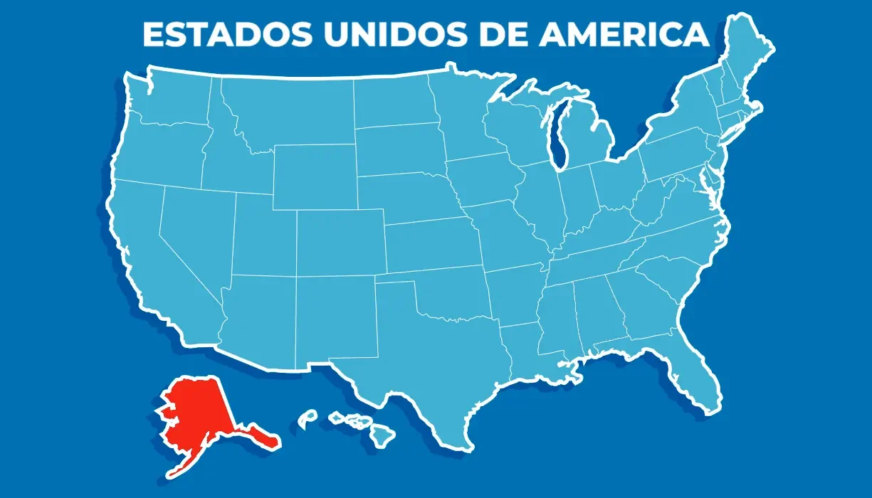 Mapa de Estados Unidos con Alaska resaltado como el estado 49