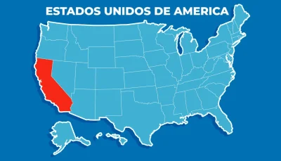 Mapa de Estados Unidos con California resaltado como el estado 31