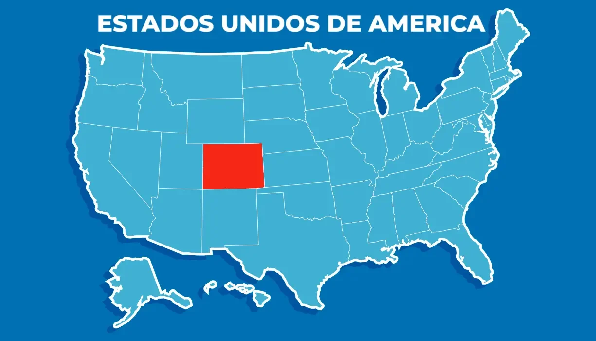 Mapa de Estados Unidos con Colorado resaltado como el estado 38