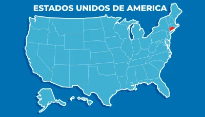 Mapa de USA con Connecticut resaltado para el artículo de Esencia USA.