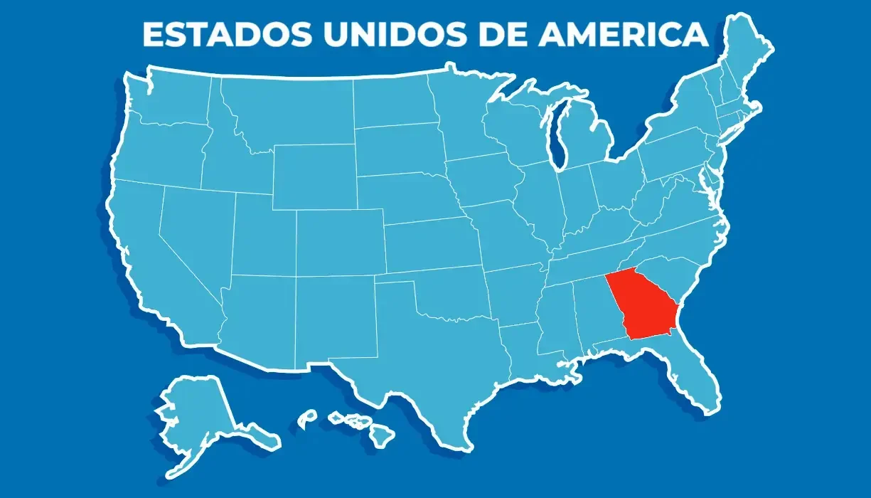 Mapa de USA con Georgia resaltado para el artículo de Esencia USA.