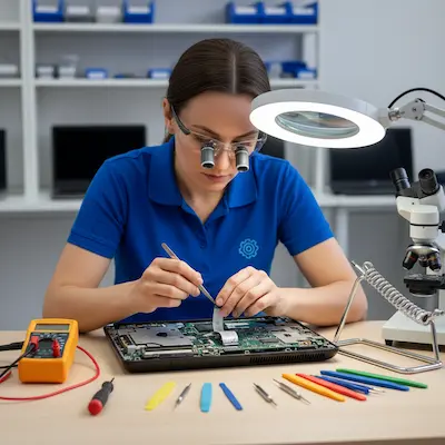 Técnico realizando mantenimiento de computadora