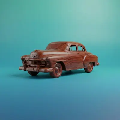 Auto clásico artesanal tallado en madera